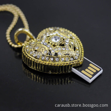 CaraUSB advertising creative jewelry wholesale peach heart necklace U disk pendant inlaid brick love heart-shaped usb drive